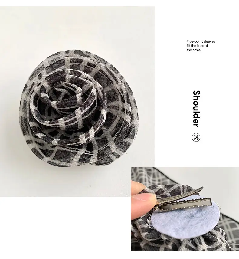 Chiffon Silk Neck Scarf Black White Checkered Wave Dot Headscarf — feature 10