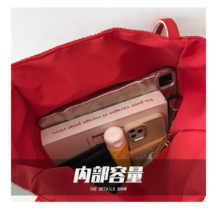 Red White Striped Korean Style Tote Bag Large Capacity — feature 11