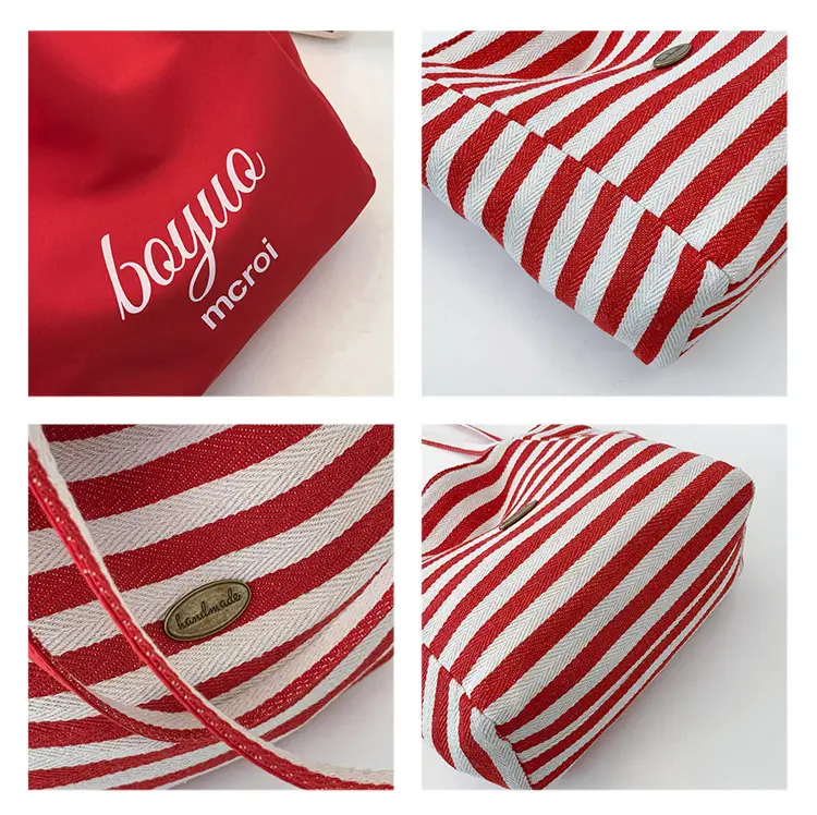Red White Striped Korean Style Tote Bag Large Capacity — feature 12