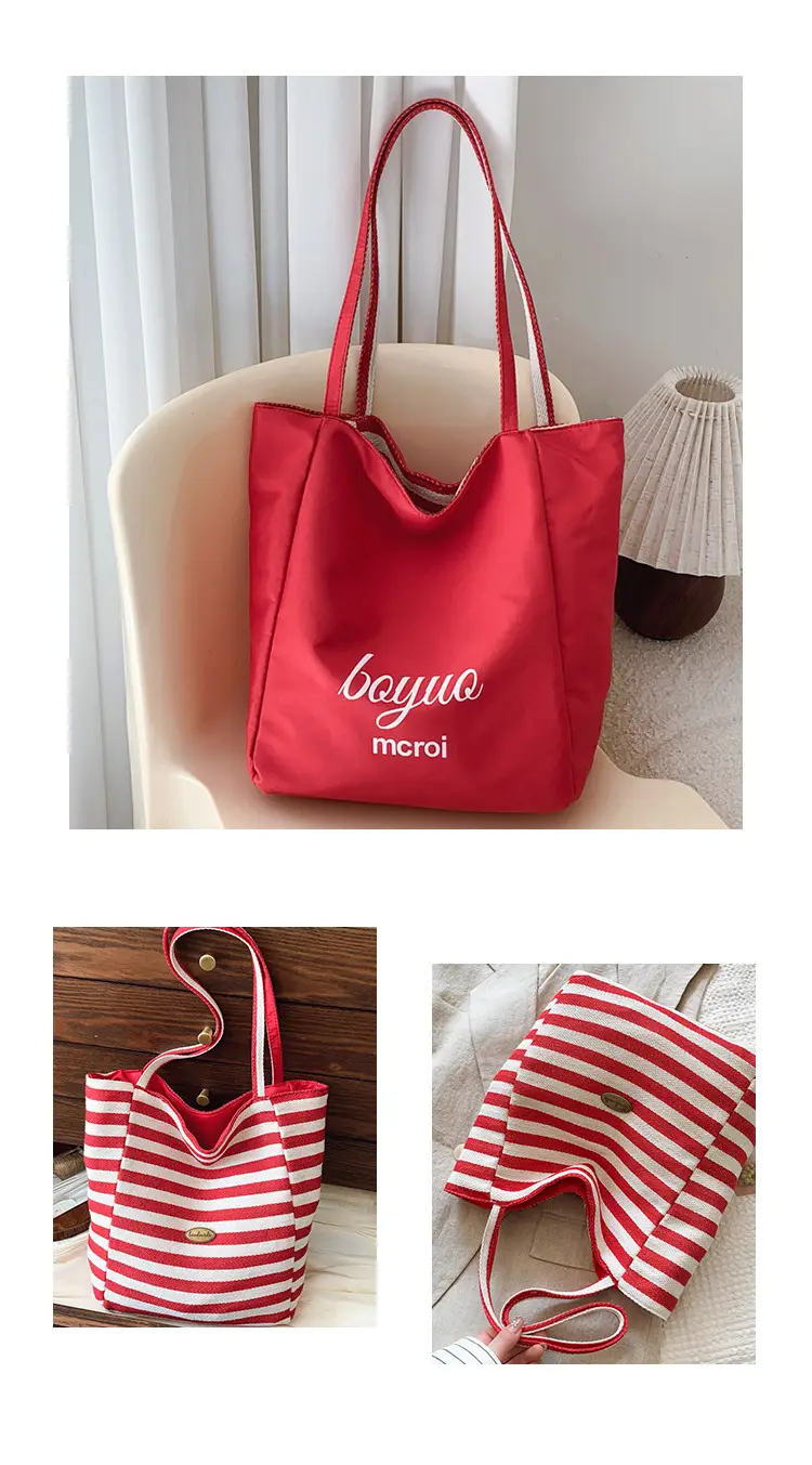 Red White Striped Korean Style Tote Bag Large Capacity — feature 22