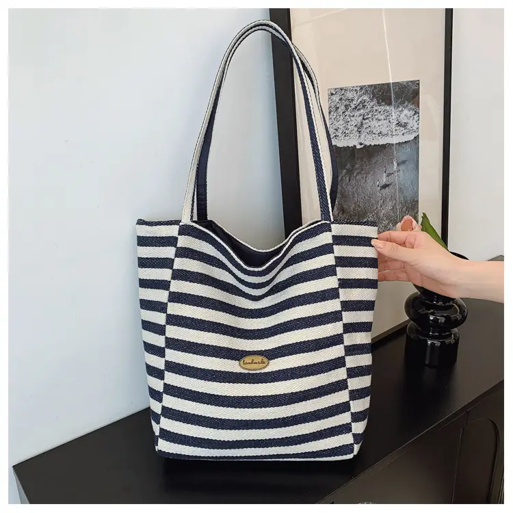 Red White Striped Korean Style Tote Bag Large Capacity — feature 25