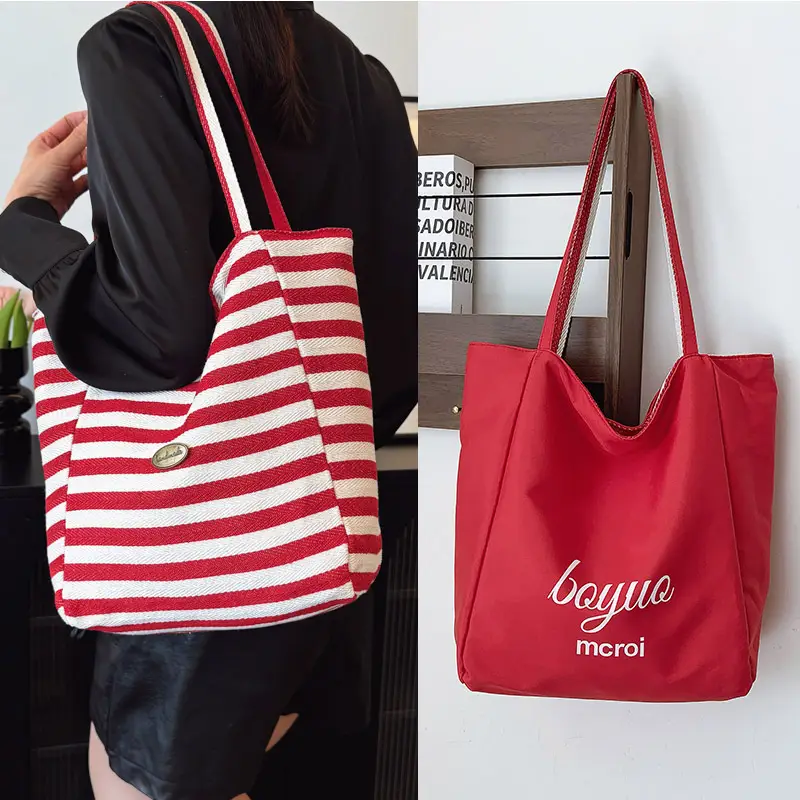 Red White Striped Korean Style Tote Bag Large Capacity — feature 3