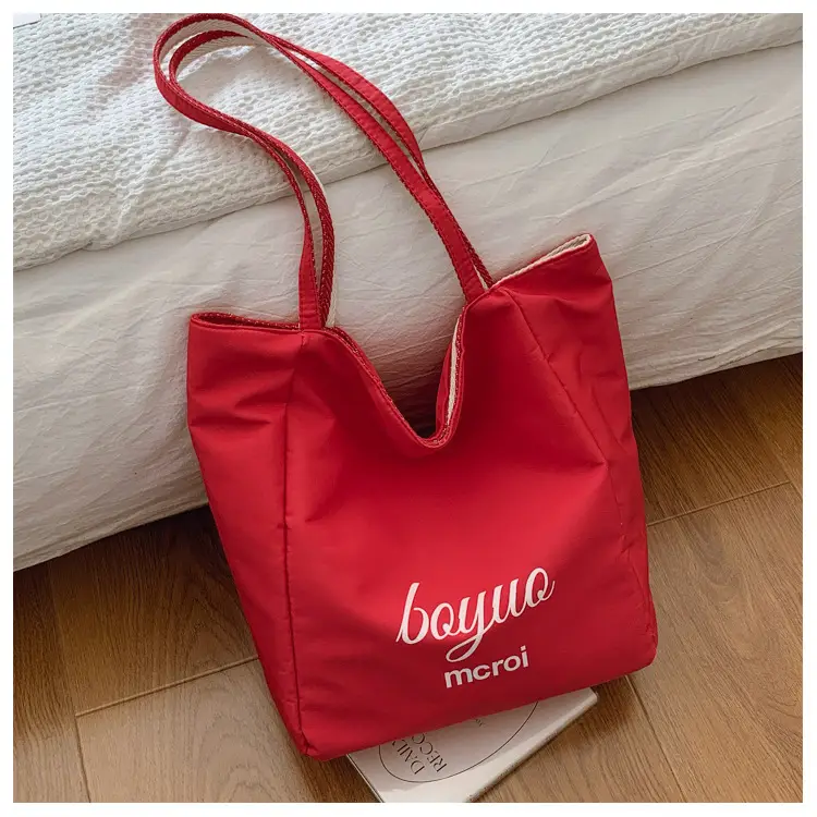 Red White Striped Korean Style Tote Bag Large Capacity - Image 3