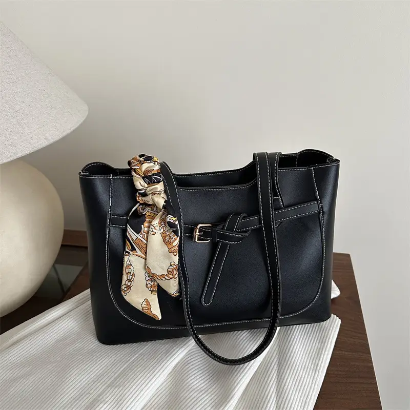 Women Brown Leather Tote Bag with Silk Strap 2025