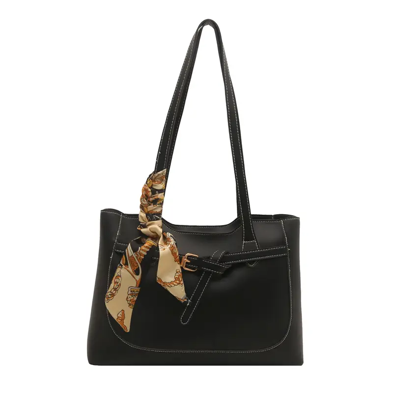 Women Brown Leather Tote Bag with Silk Strap 2025