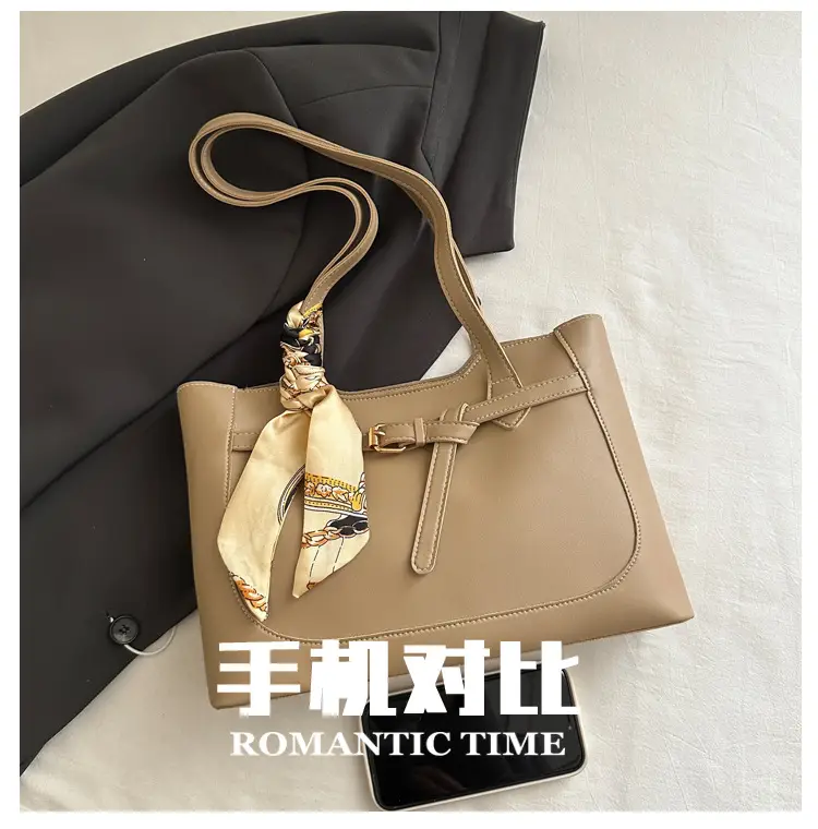 Women Brown Leather Tote Bag with Silk Strap 2025 — feature 3
