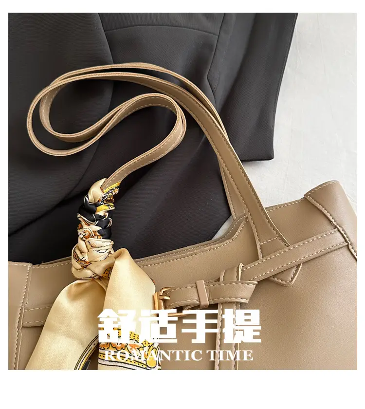 Women Brown Leather Tote Bag with Silk Strap 2025 — feature 5
