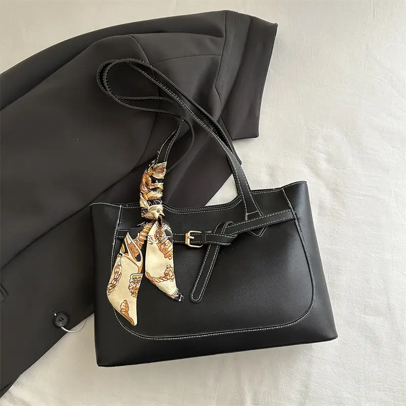 Women Brown Leather Tote Bag with Silk Strap 2025