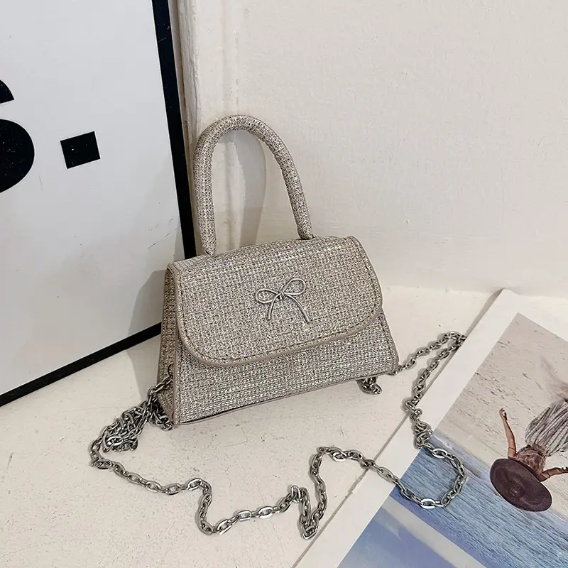 2025 New Bow Silk Shoulder Crossbody Bag Silver - Image 4