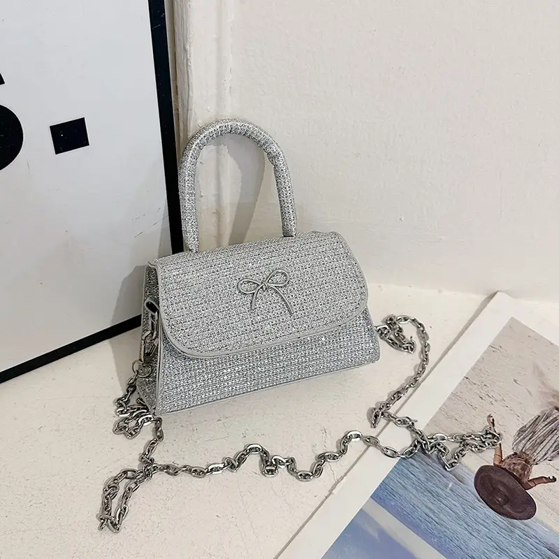 2025 New Bow Silk Shoulder Crossbody Bag Silver - Image 5