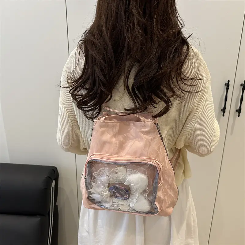 Women's Transparent Pocket Tote Bag Cream Large Capacity - Image 9