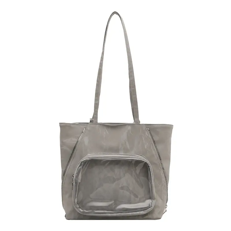 Women's Transparent Pocket Tote Bag Cream Large Capacity - Image 10