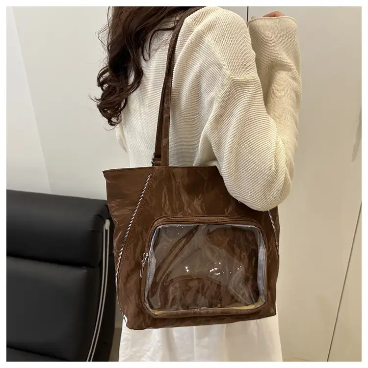 Women's Transparent Pocket Tote Bag Cream Large Capacity — feature 14