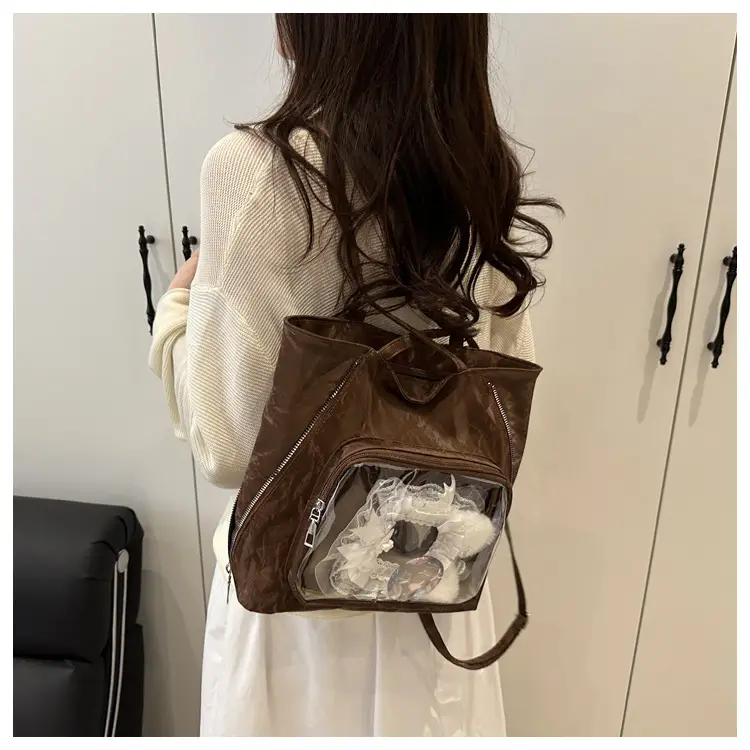 Women's Transparent Pocket Tote Bag Cream Large Capacity — feature 16