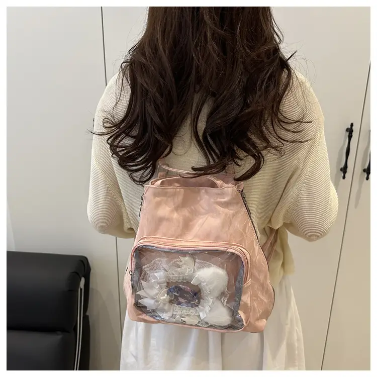 Women's Transparent Pocket Tote Bag Cream Large Capacity — feature 19