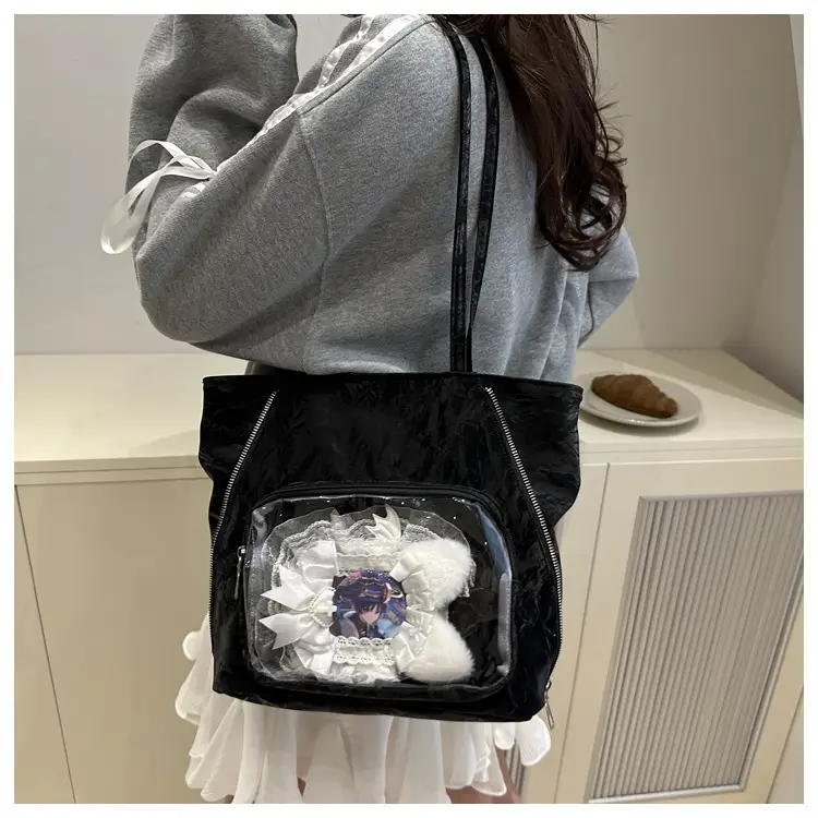 Women's Transparent Pocket Tote Bag Cream Large Capacity — feature 21