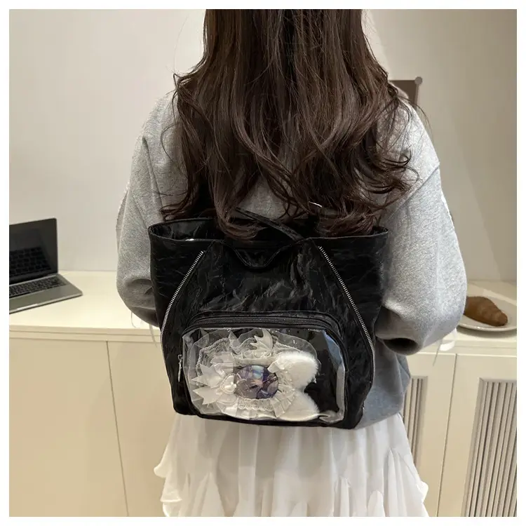 Women's Transparent Pocket Tote Bag Cream Large Capacity — feature 22