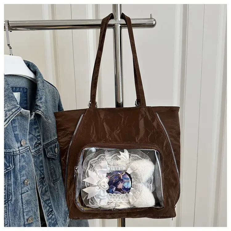 Women's Transparent Pocket Tote Bag Cream Large Capacity — feature 24