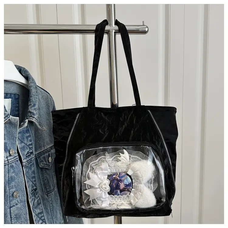 Women's Transparent Pocket Tote Bag Cream Large Capacity — feature 26