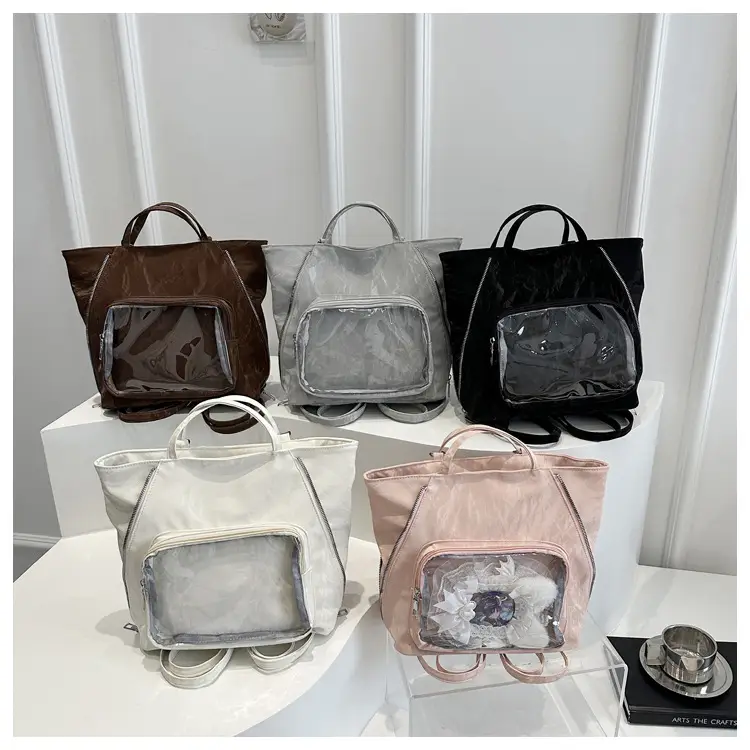 Women's Transparent Pocket Tote Bag Cream Large Capacity — feature 28