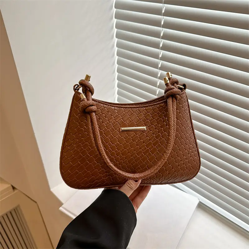 Women's Elegant Brown Shoulder Bag with Leather Texture - Image 9