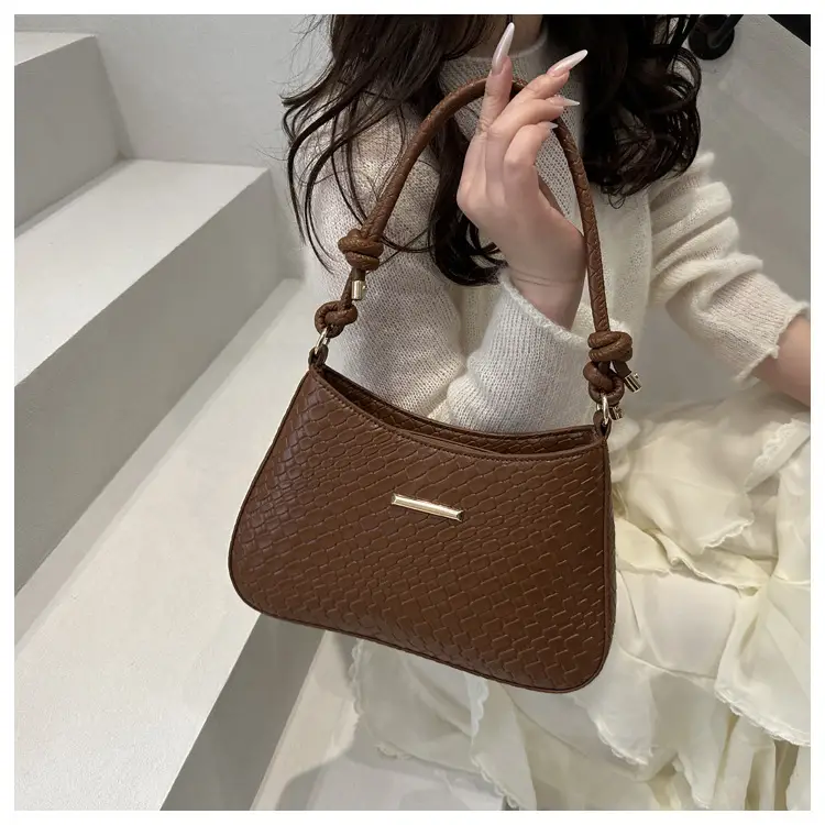 Women's Elegant Brown Shoulder Bag with Leather Texture — feature 17