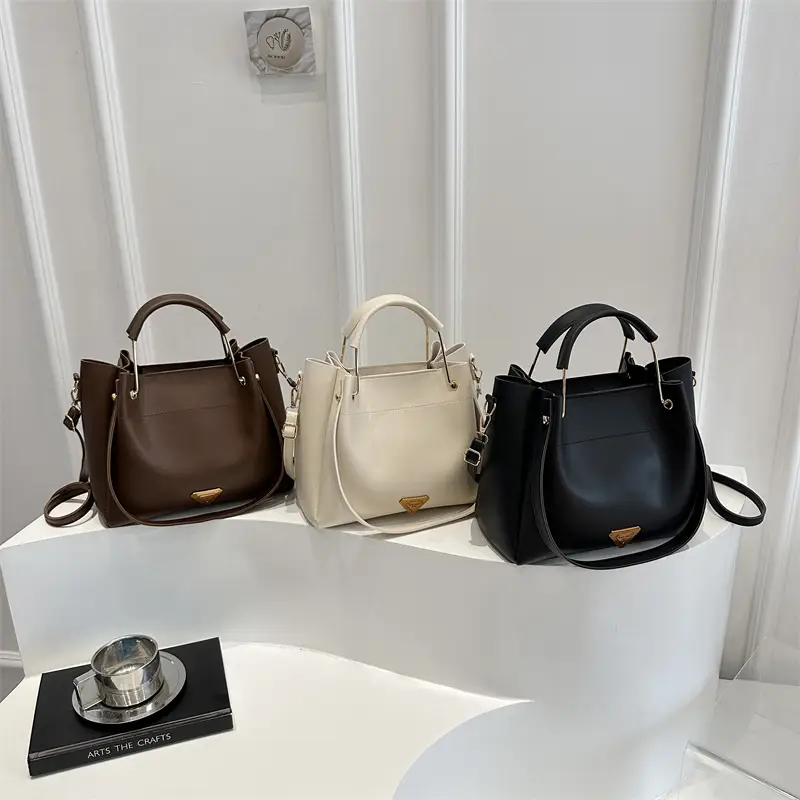 Women's 2025 New Arrival Bucket Bag Beige Leather - Image 5