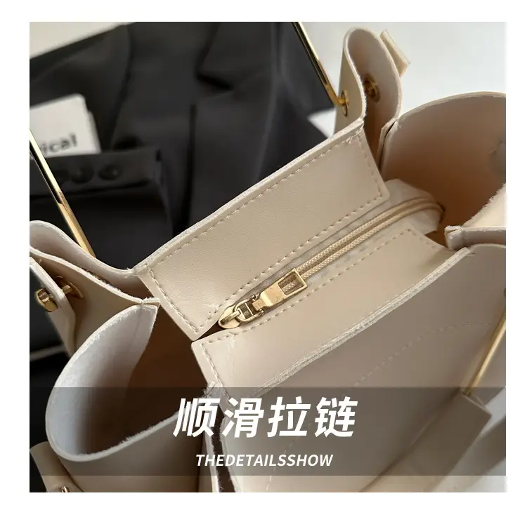 Women's 2025 New Arrival Bucket Bag Beige Leather — feature 6