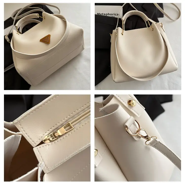 Women's 2025 New Arrival Bucket Bag Beige Leather — feature 8