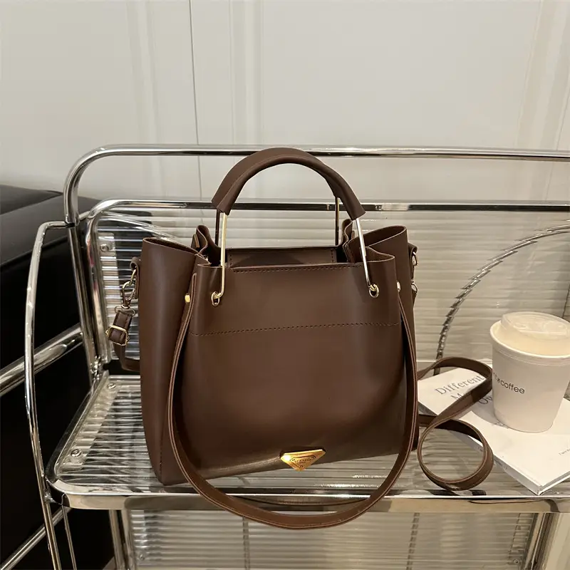 Women's 2025 New Arrival Bucket Bag Beige Leather - Image 3