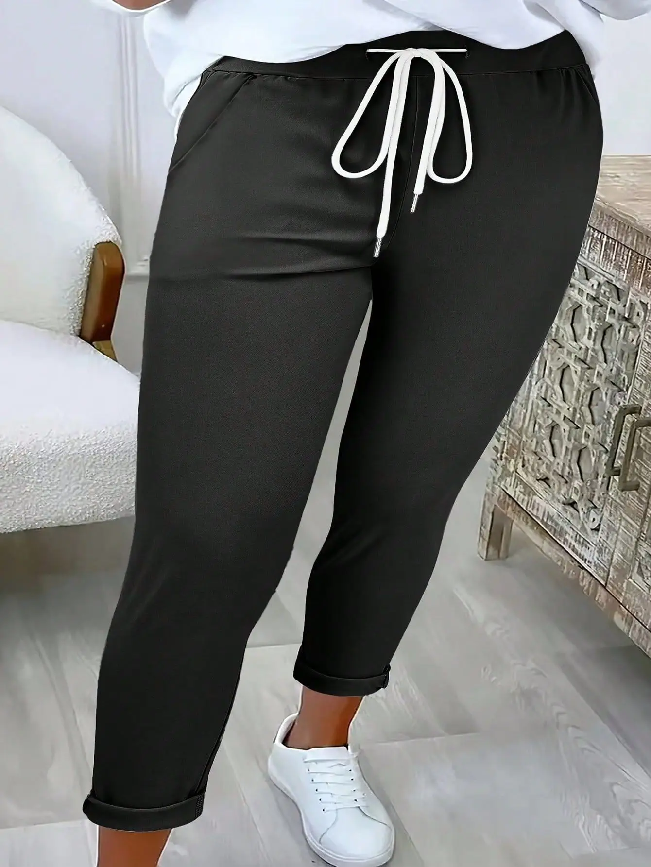 2025 Black Cotton Jogger Pants with Drawstring Waist — feature 9