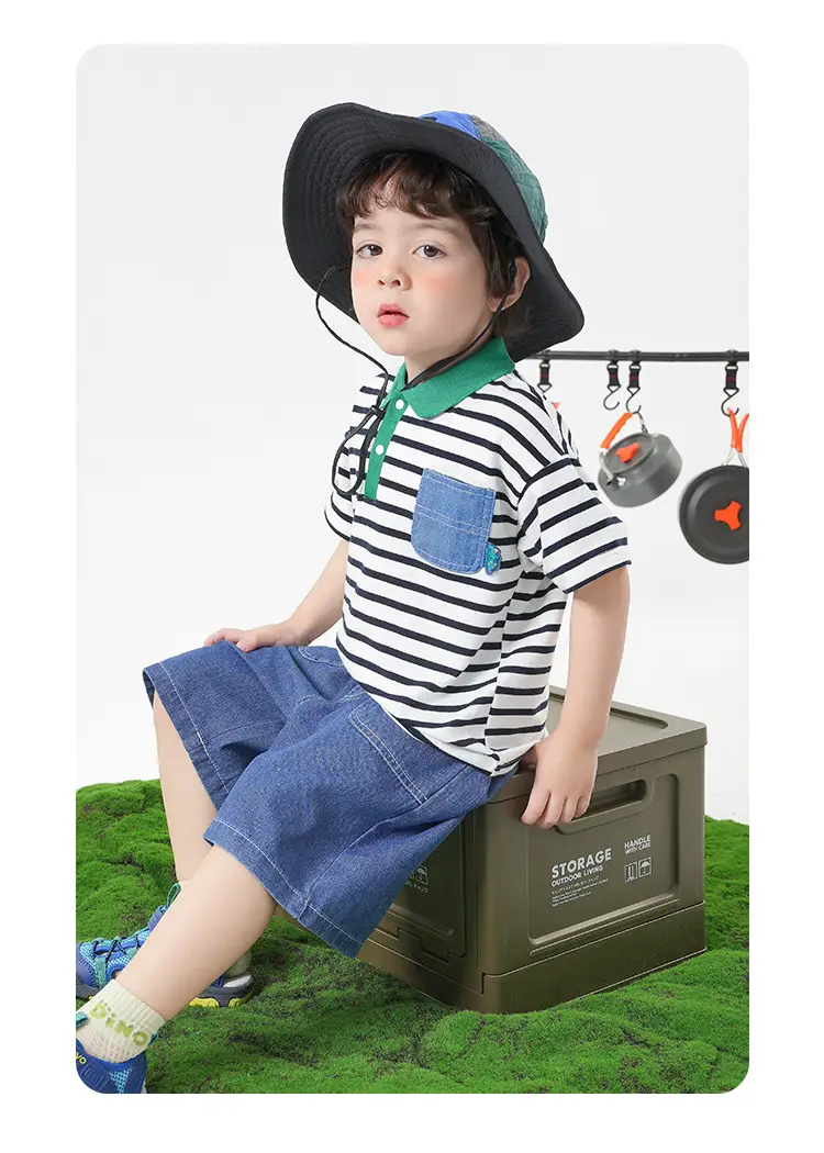 Boys T-Shirt Striped Cool Hat Summer Kids — feature 18