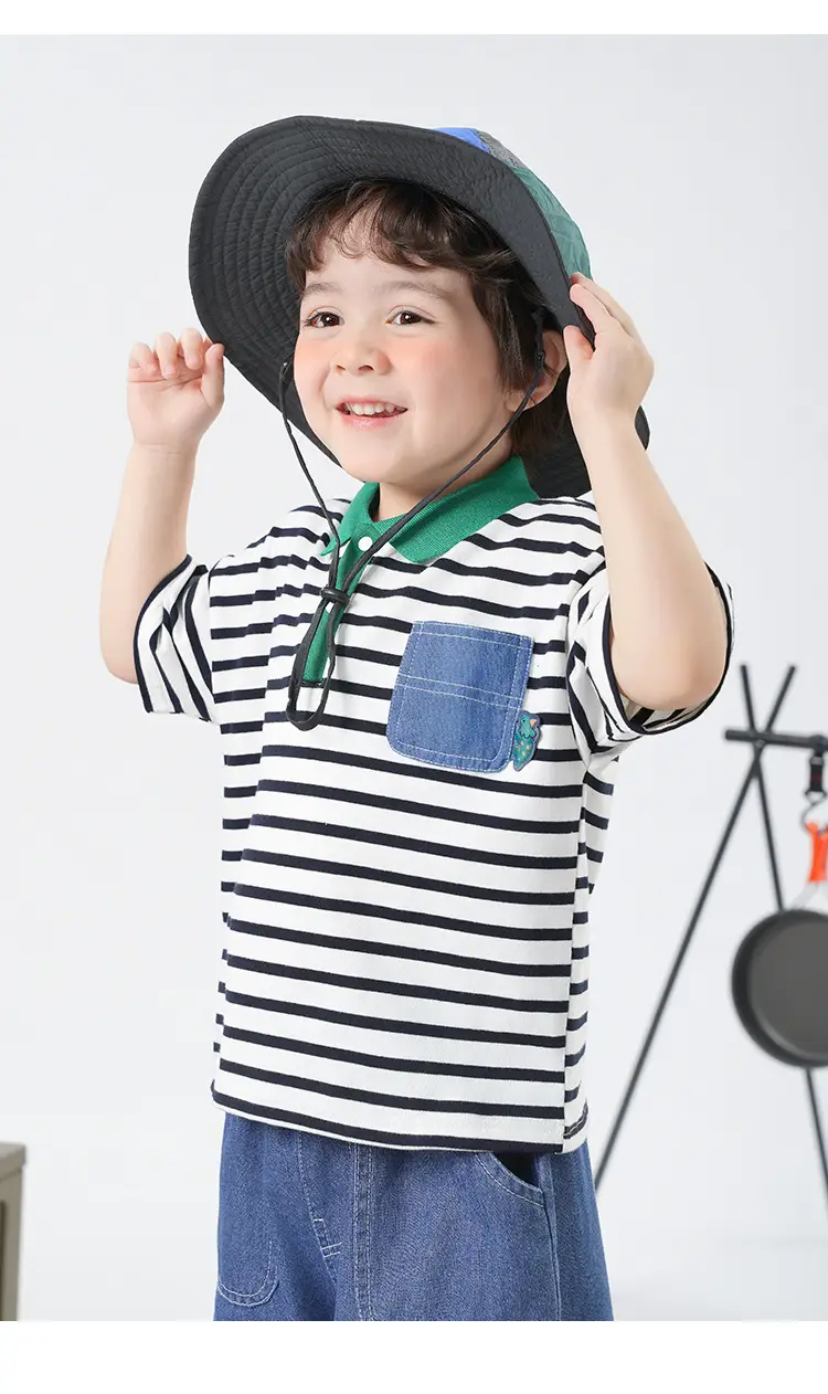 Boys T-Shirt Striped Cool Hat Summer Kids — feature 3