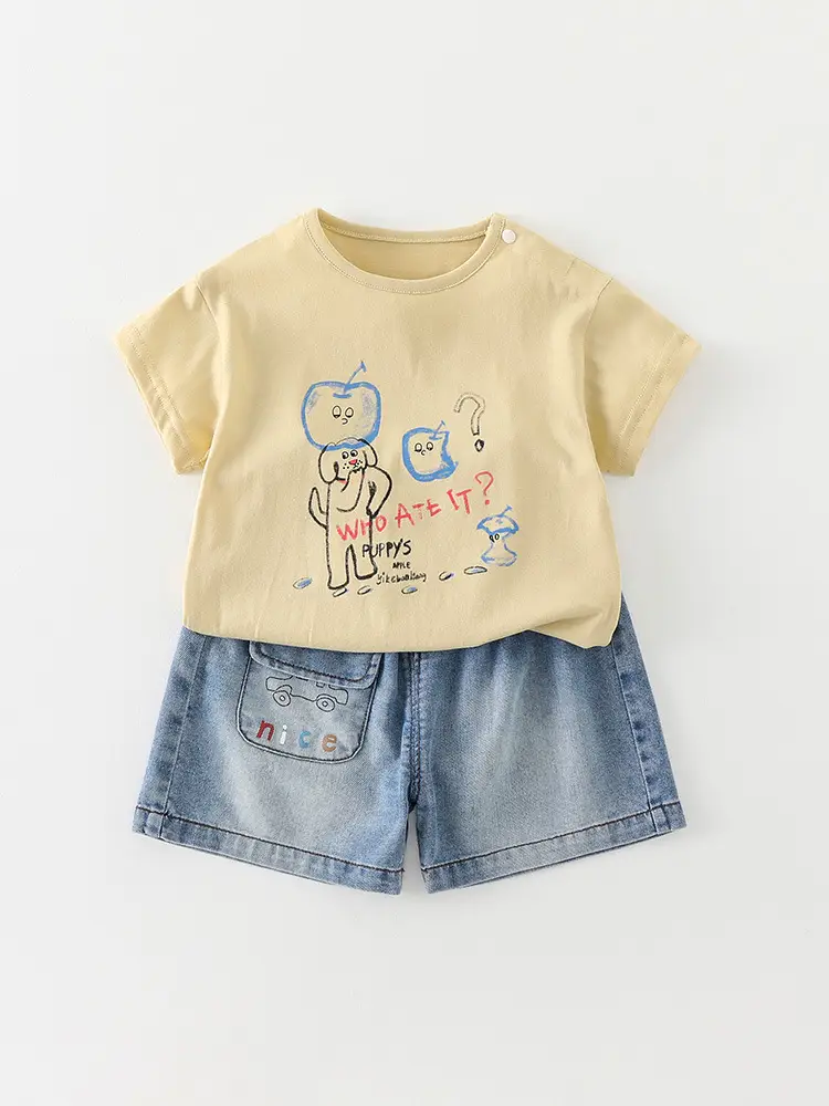 Baby T-Shirt Yellow Cat Print 2026 Summer - Image 3