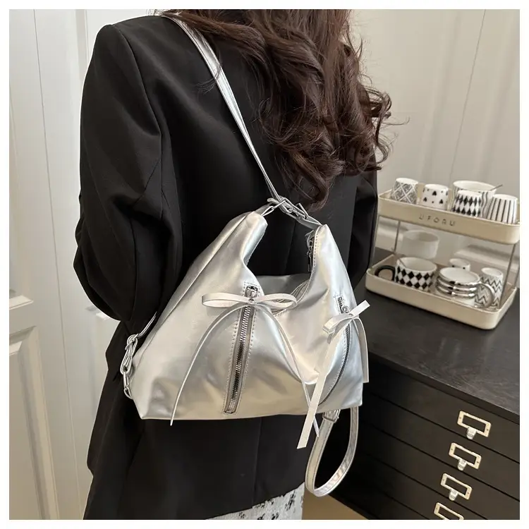 Silver Women's Large Capacity Bow Decor Shoulder Bag — feature 20