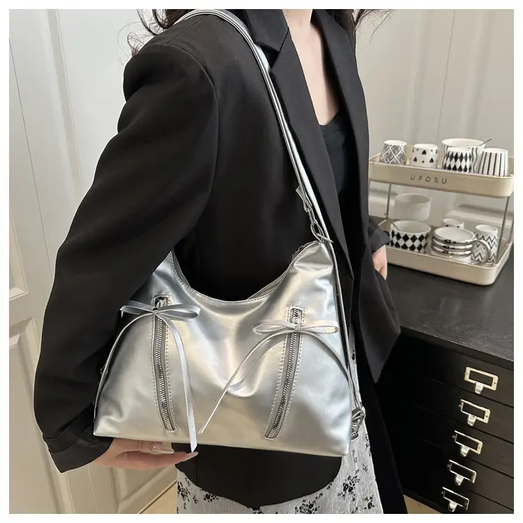 Silver Women's Large Capacity Bow Decor Shoulder Bag — feature 21
