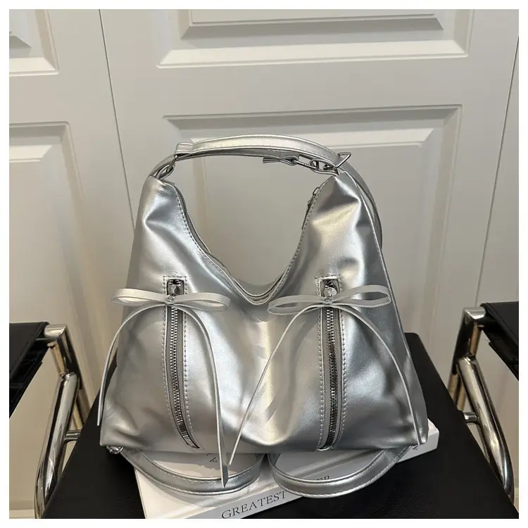 Silver Women's Large Capacity Bow Decor Shoulder Bag — feature 25