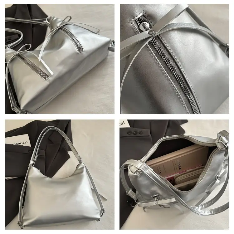 Silver Women's Large Capacity Bow Decor Shoulder Bag — feature 7