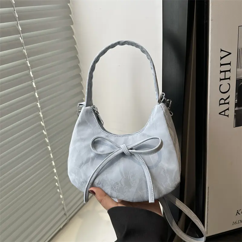 Light Blue Bow Shoulder Bag for Women - Image 6