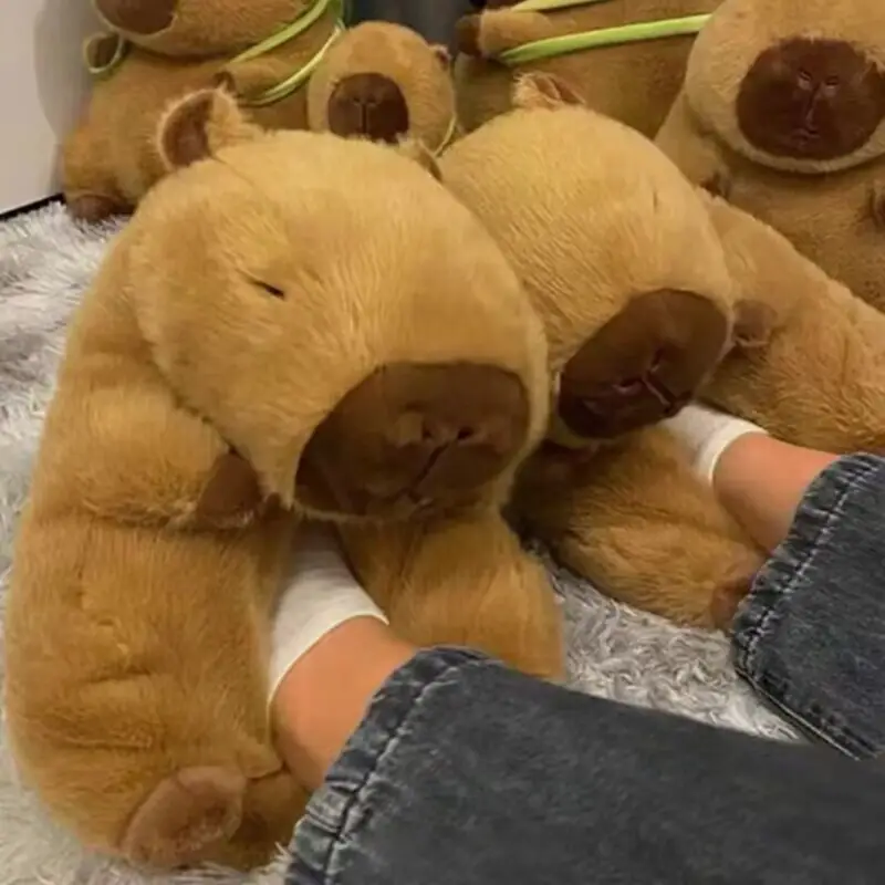 Capibala Doll Water Guinea Pig Cotton Slippers Winter Girls Home Cotton Shoes Capybara Plush Slippers Cute Warm