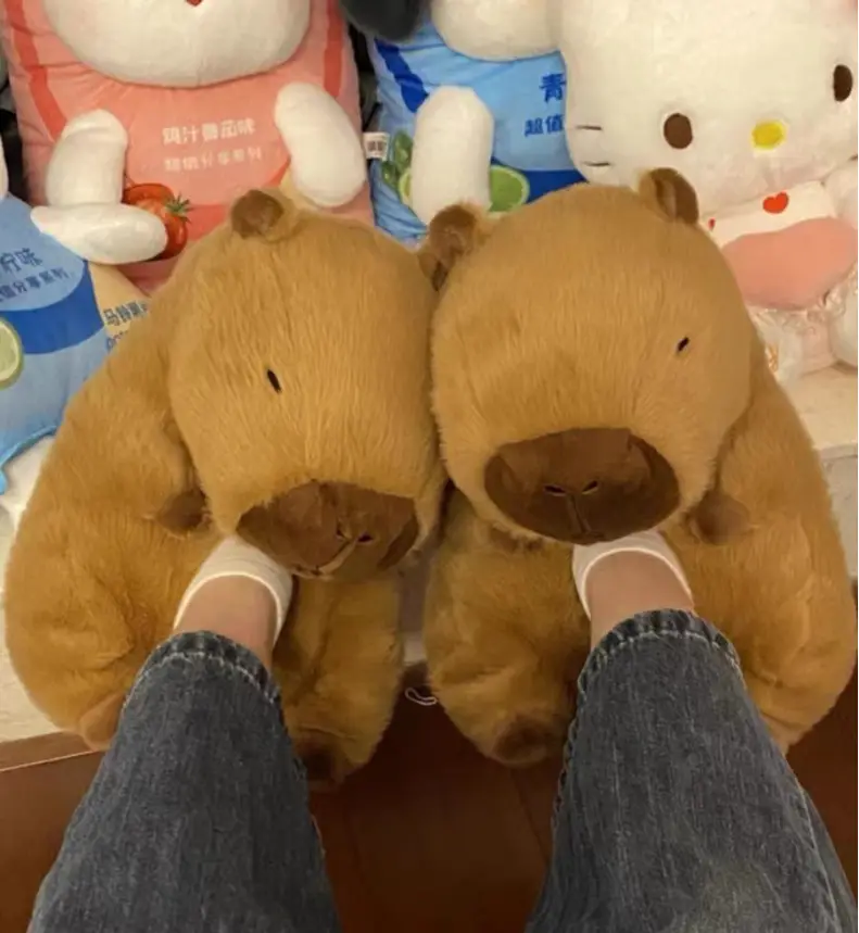 Capibala Doll Water Guinea Pig Cotton Slippers Winter Girls Home Cotton Shoes Capybara Plush Slippers Cute Warm — feature 13