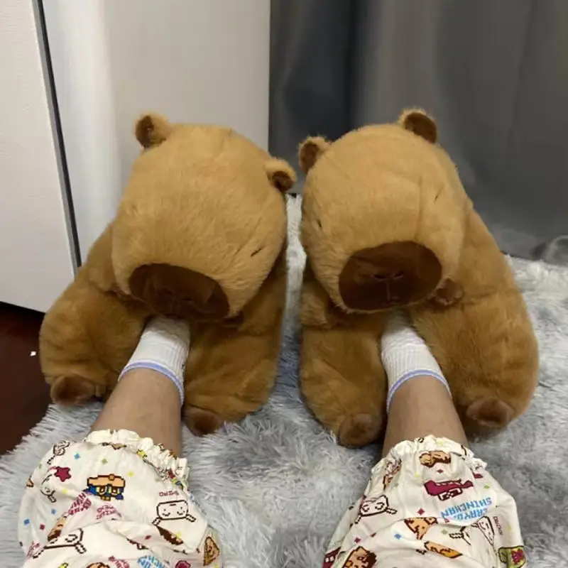 Capibala Doll Water Guinea Pig Cotton Slippers Winter Girls Home Cotton Shoes Capybara Plush Slippers Cute Warm — feature 14