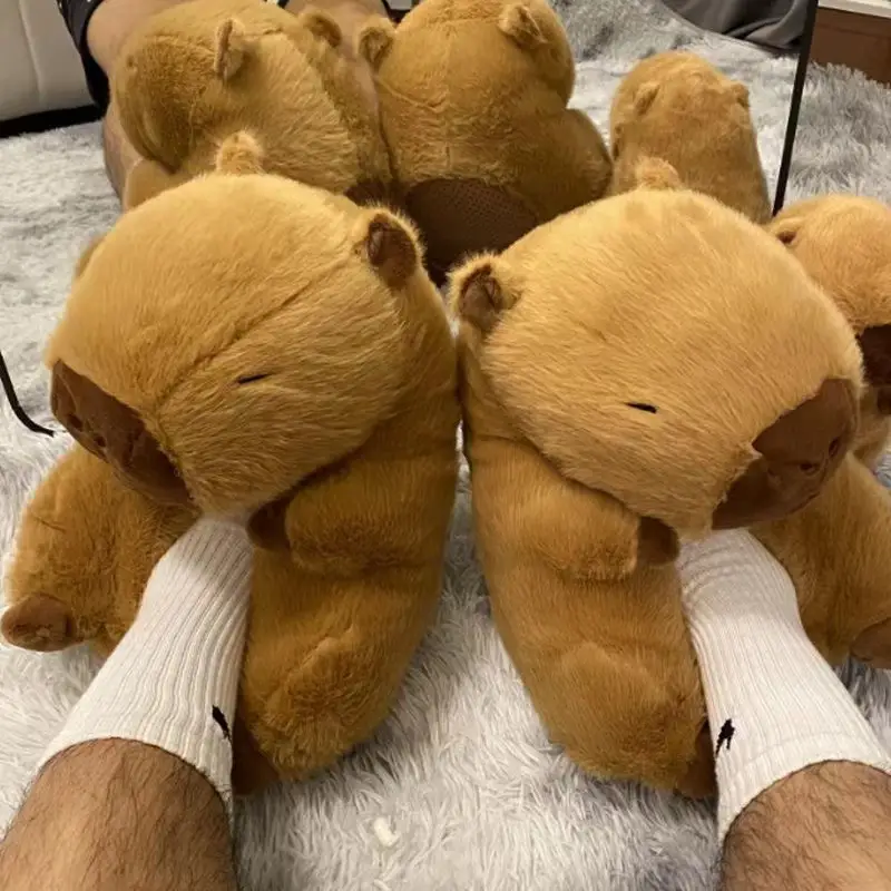 Capibala Doll Water Guinea Pig Cotton Slippers Winter Girls Home Cotton Shoes Capybara Plush Slippers Cute Warm — feature 15