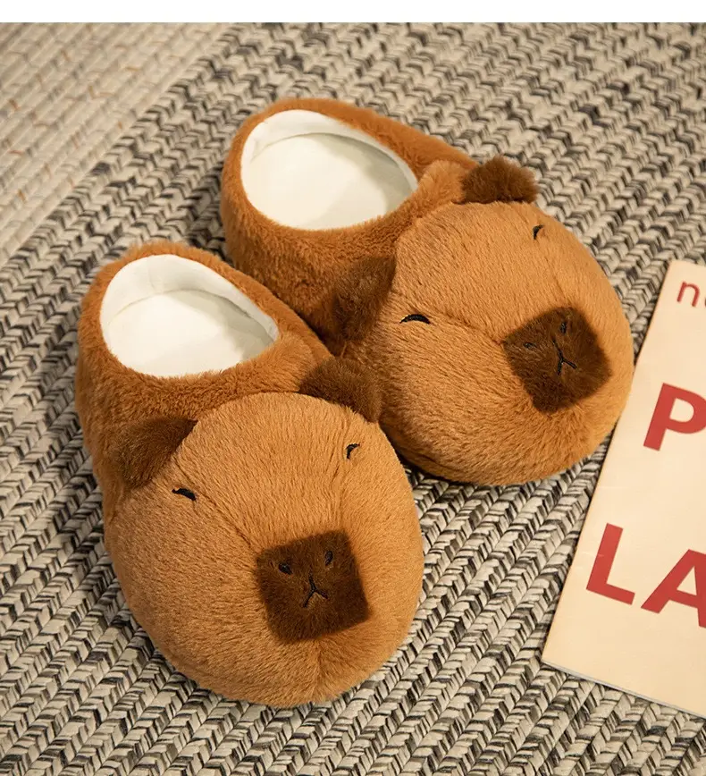 Capibala Doll Water Guinea Pig Cotton Slippers Winter Girls Home Cotton Shoes Capybara Plush Slippers Cute Warm — feature 17