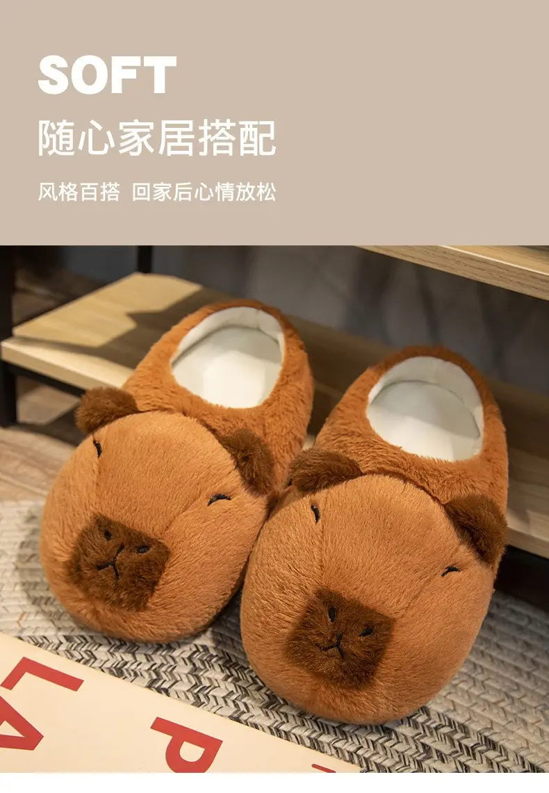 Capibala Doll Water Guinea Pig Cotton Slippers Winter Girls Home Cotton Shoes Capybara Plush Slippers Cute Warm — feature 23