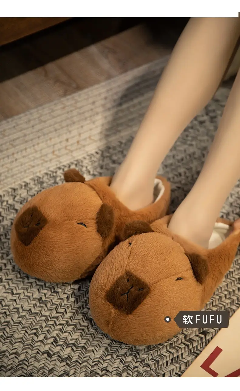 Capibala Doll Water Guinea Pig Cotton Slippers Winter Girls Home Cotton Shoes Capybara Plush Slippers Cute Warm — feature 29