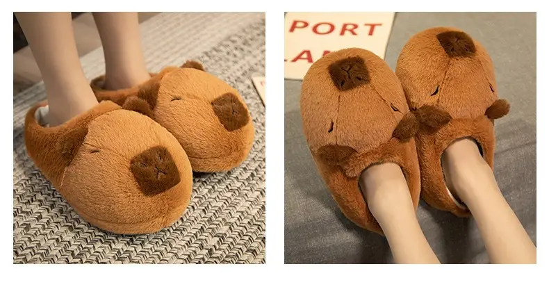 Capibala Doll Water Guinea Pig Cotton Slippers Winter Girls Home Cotton Shoes Capybara Plush Slippers Cute Warm — feature 31