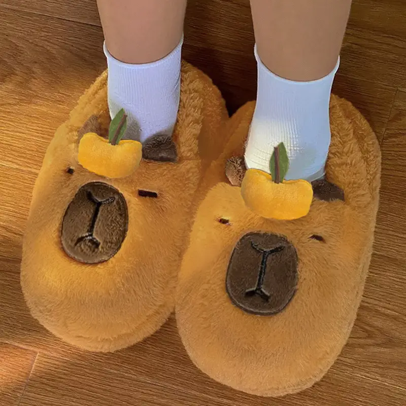 Capibala Doll Water Guinea Pig Cotton Slippers Winter Girls Home Cotton Shoes Capybara Plush Slippers Cute Warm — feature 4