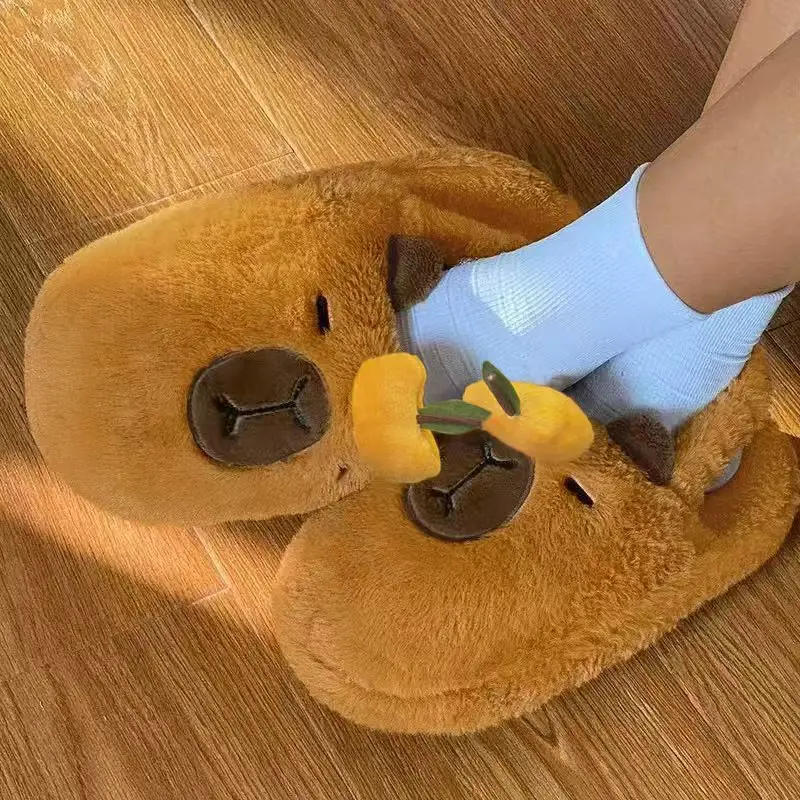 Capibala Doll Water Guinea Pig Cotton Slippers Winter Girls Home Cotton Shoes Capybara Plush Slippers Cute Warm — feature 6