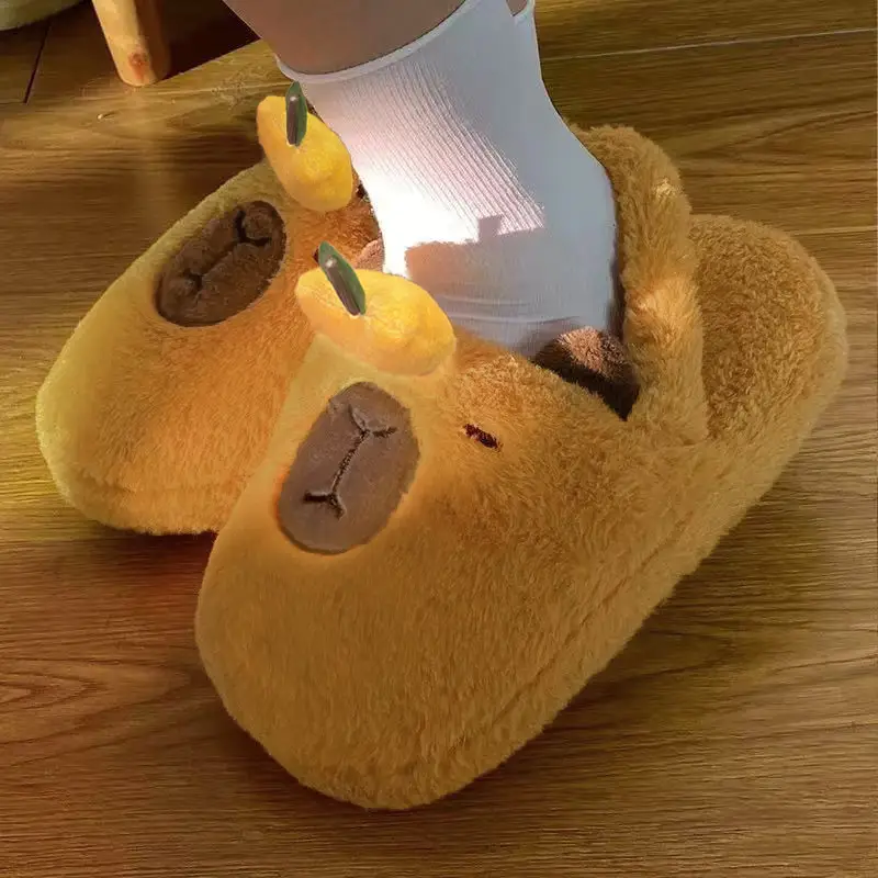 Capibala Doll Water Guinea Pig Cotton Slippers Winter Girls Home Cotton Shoes Capybara Plush Slippers Cute Warm — feature 7